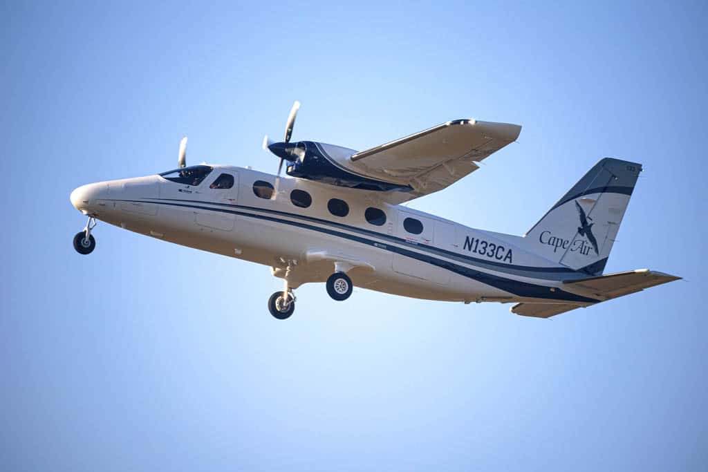 Cape Air plane takes off from Nevis airport