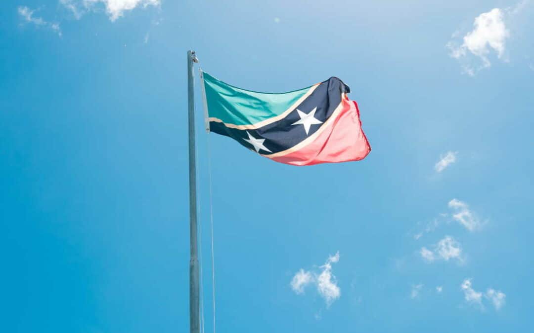Looking up at the St Kitts and Nevis Flag
