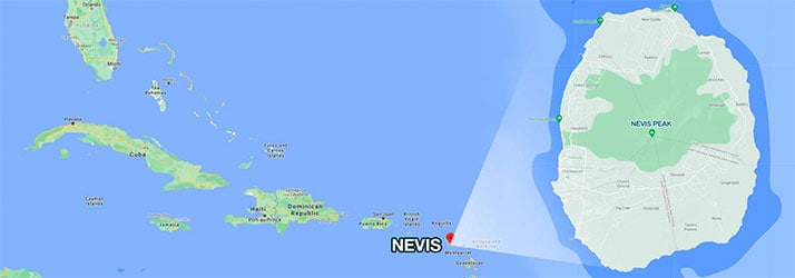 map showing Nevis' location