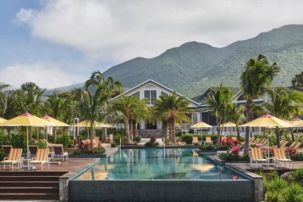 Eye level view of infinity pool at the Four Seasons Resort Nevis