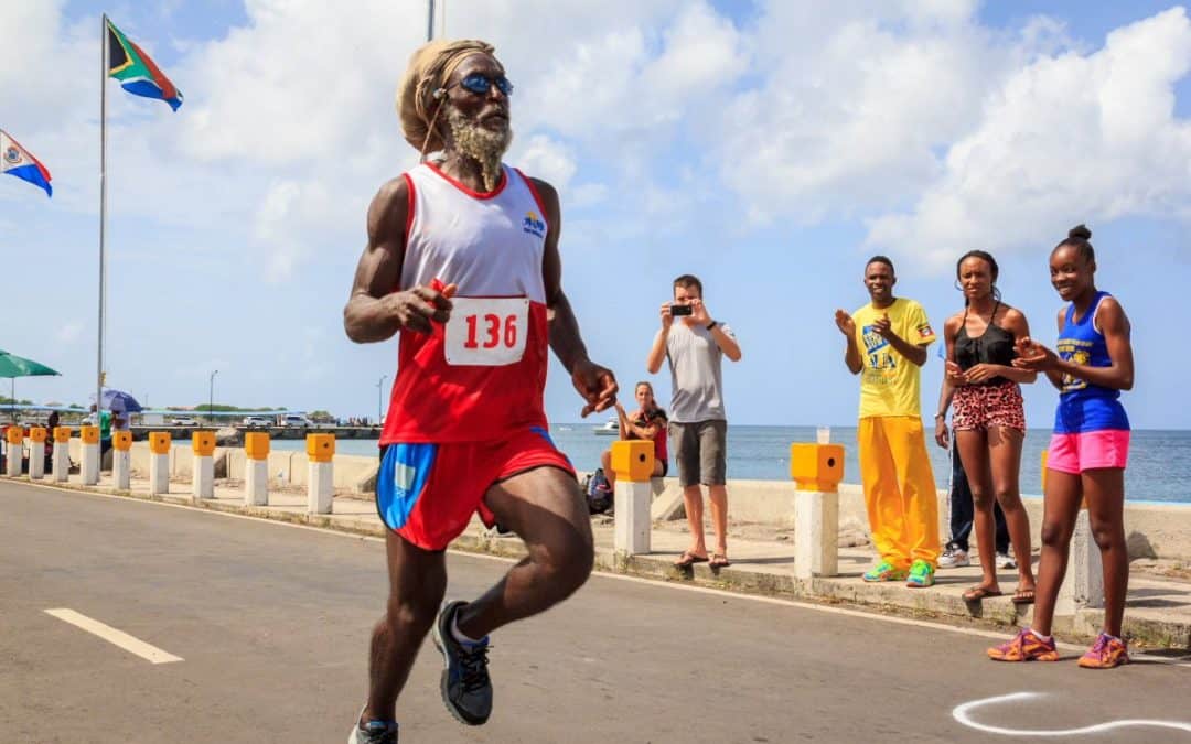 Nevis Marathon runner on the bay road